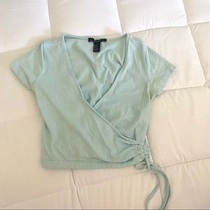 Blue deep v neck crop top